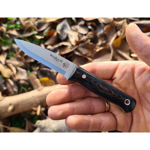J&V Woodlore XS TRF MoVa Micarta Schwarz inkl. Lederscheide