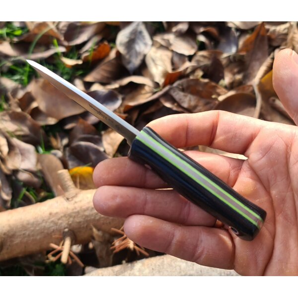 J&V Woodlore XS TRF MoVa Micarta Schwarz inkl. Lederscheide