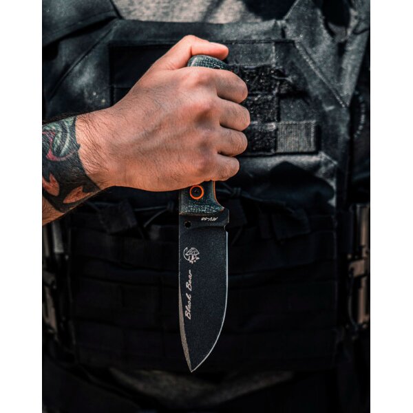 J&V Black Bear Pavonado MoVa Micarta Schwarz inkl. Kydexscheide