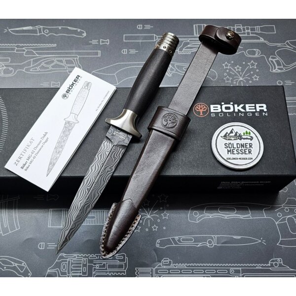 Böker Manufaktur Solingen MG-42 Damast Dolch mit Lederscheide 121506DAM