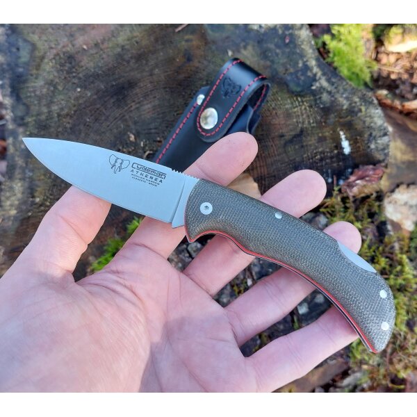Cudeman ATHENEA 345-FF Backlock Canvas Micarta mit Lederetui