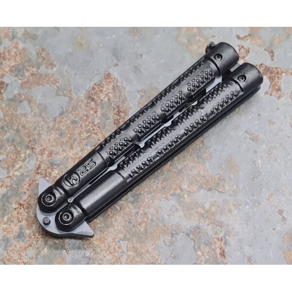 K25 Butterfly Übungsmesser Balisong Trainingsmesser stumpf schwarz