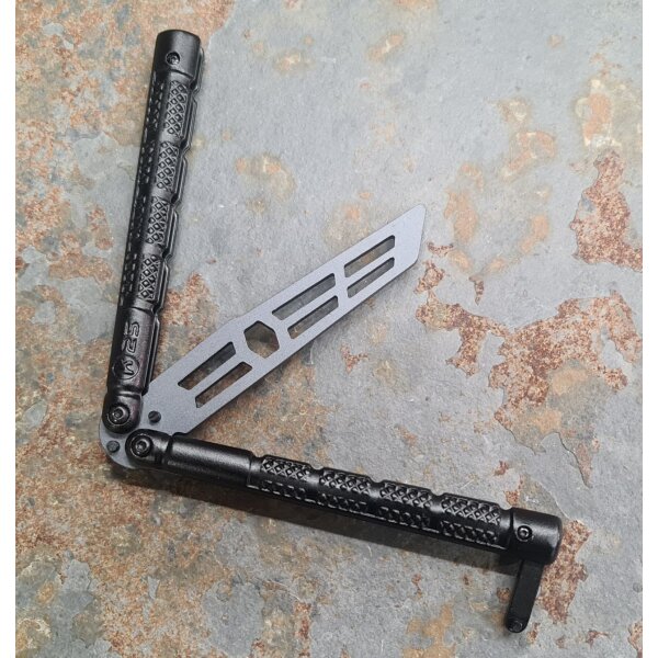 K25 Butterfly Übungsmesser Balisong Trainingsmesser stumpf schwarz