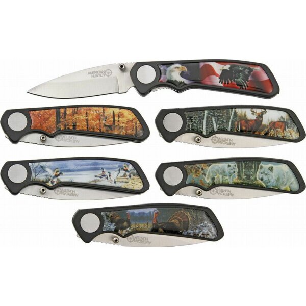 American Hunter 6 Stück Messer Taschenmesser Set mit Jagdmotiven
