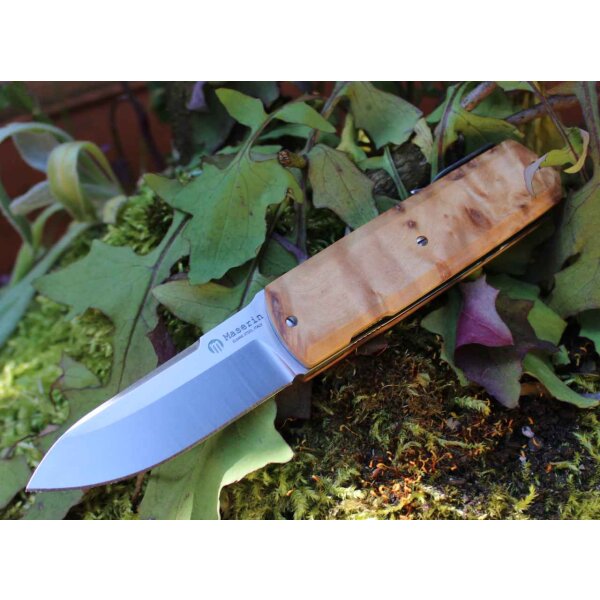 Maserin Silver Sport Knife Dyed Poplar Wood Flipper Elmax Stahl 410 R silver