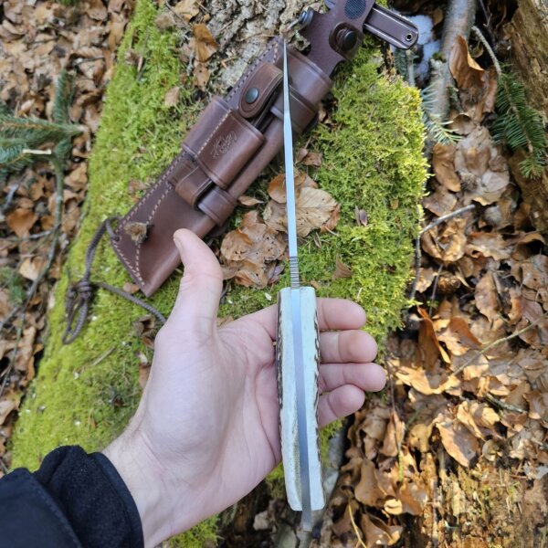 J&V Forester Knives Anubis Carbonstahl Hirschhorn Horn inkl. Lederscheide braun Handmade