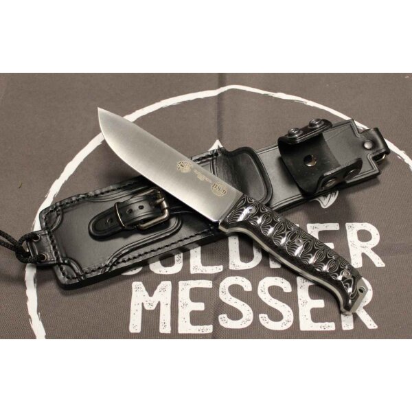 J&V BS-9 MoVa Micarta Schwarz inkl. Lederscheide