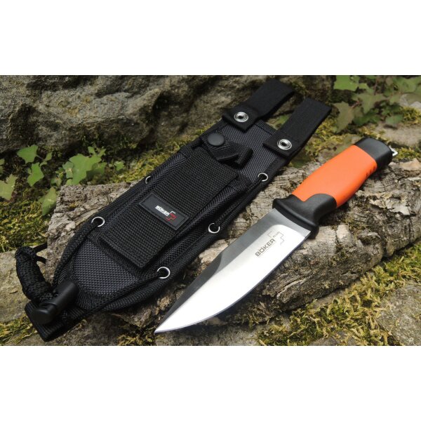 Böker Plus Outdoorsman XL 12C27 Gummi Orange inkl. Nylonscheide 02BO014