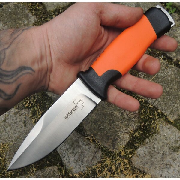 Böker Plus Outdoorsman XL 12C27 Gummi Orange inkl. Nylonscheide