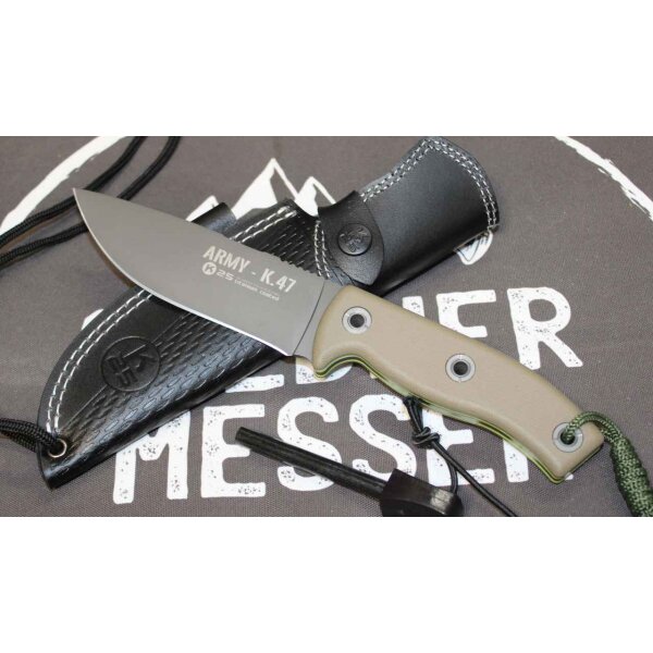 K25 Army K47 Outdoormesser inkl Lederscheide u. Feuerstarter