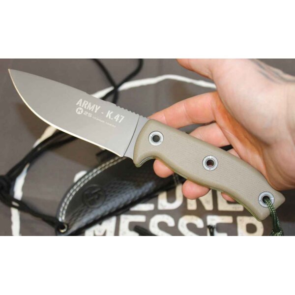 K25 Army K47 Outdoormesser inkl Lederscheide u. Feuerstarter