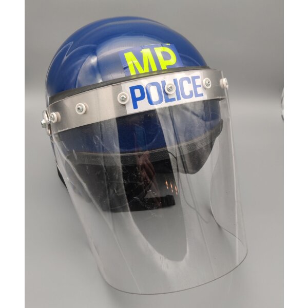 Britischer Polizeihelm Anti Riot Guardian MK2 Visier Nackenschutz Gebraucht top Zustand