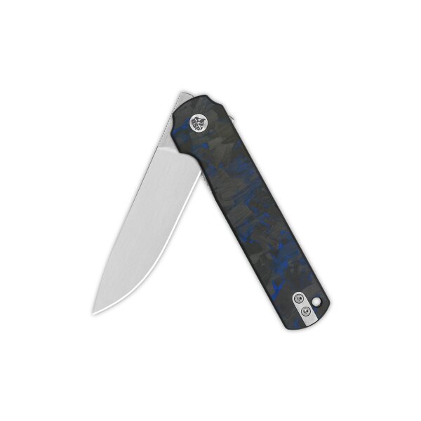 QSP Knife LARK Folder Blue Shredded Carbon 14C28N