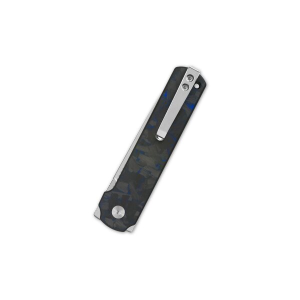 QSP Knife LARK Folder Blue Shredded Carbon 14C28N