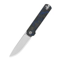 QSP Knife LARK Folder Blue Shredded Carbon 14C28N