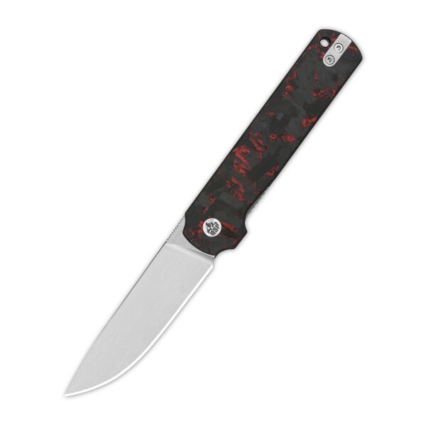 QSP Knife LARK Folder Red Shredded Carbon 14C28N