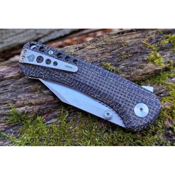 QSP Knife Kestrel Folder 14C28N Dark Brown Micarta