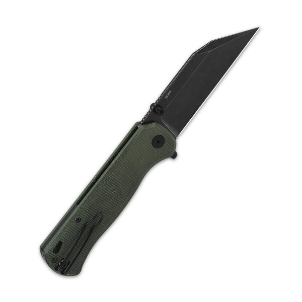 QSP Knife Swordfish Green Micarta Button Lock Blackwash