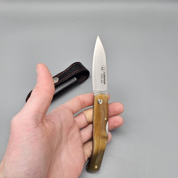 Cudeman Delta 344-AF Backlock Folder MoVa Stahl Stierhorngriff mit Lederetui