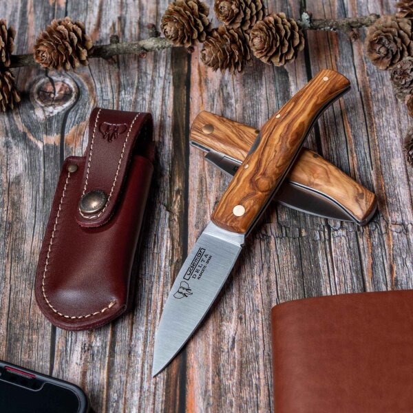 Cudeman Delta 344-LF Backlock Folder MoVa Stahl Olivenholz mit Lederetui