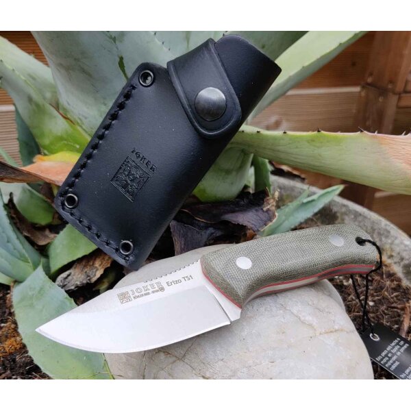 Joker Erizo TS1 Jagdmesser N695 Stahl Green Canvas Lederscheide