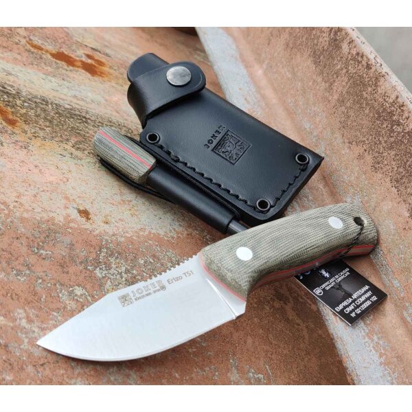 Joker Erizo TS1 Jagdmesser N695 Stahl Green Canvas Lederscheide Feuerstahl