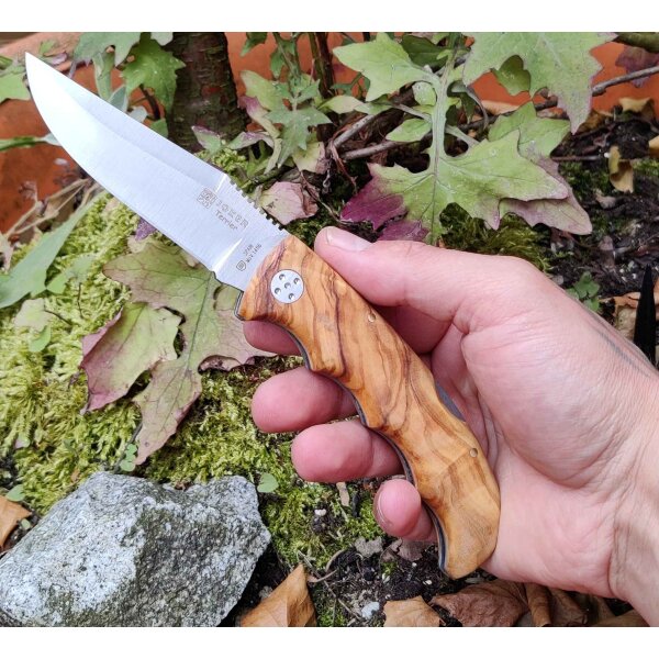 Joker Terrier Zweihandmesser Backlock Folder Olivenholz