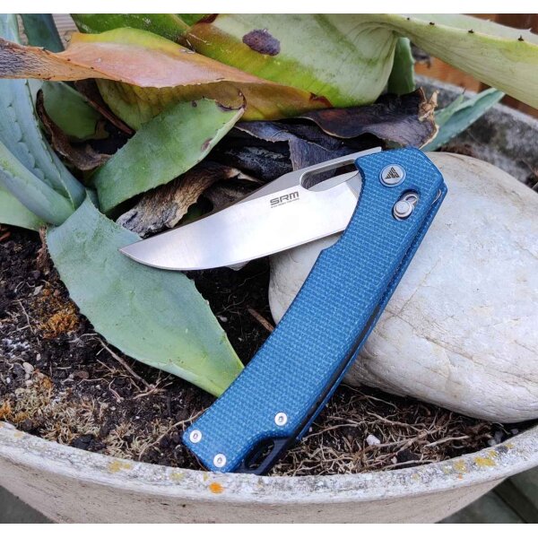 SRM Knives 9203-ME Folder 10Cr15CoMoV Stahl Micarta Blau