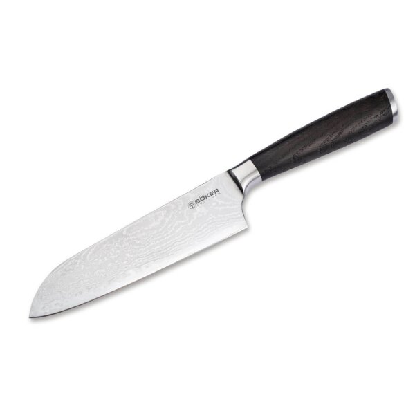 Böker Solingen Meisterklinge Damast Santoku mit Räuchereichegriff