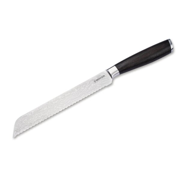 Böker Solingen Meisterklinge Damast Brotmesser mit Räuchereichegriff