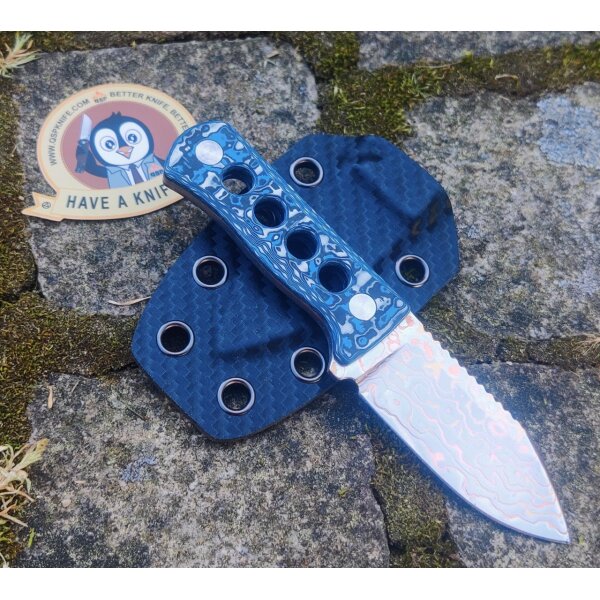 QSP Knife Canary Neck Knife QS141-G Copper Damast Kohlefaser