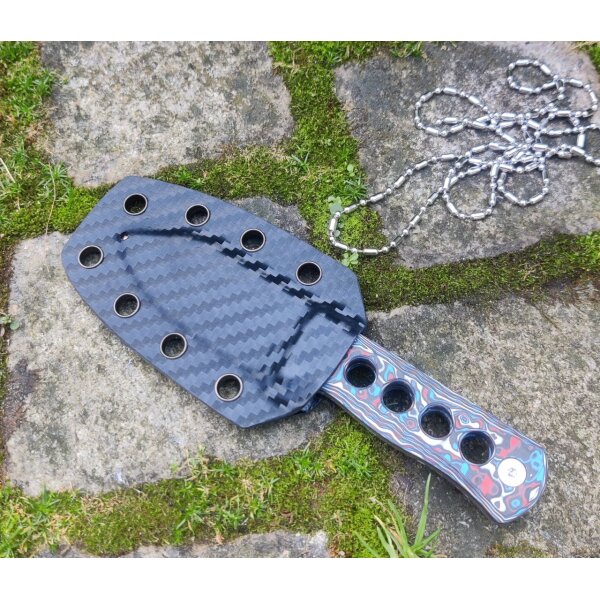 QSP Knife Canary Neck Knife QS141-H Copper Damast Kohlefaser